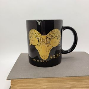 Aries Zodiac Coffee Mug Black Gold Ram Astrology Cup Mar 21 - Apr 19